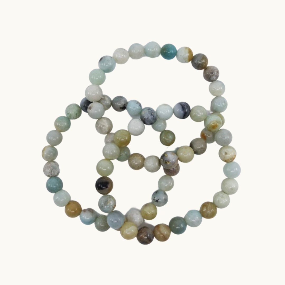 Amazonite Beaded Bracelets - Embrace your truth with our Amazonite bracelets, known as the stone of truth and courage. Associated with the Heart and Throat chakras, Amazonite enhances communication and emotional healing. Available in 8mm and 10mm sizes, each bracelet is uniquely chosen for you.