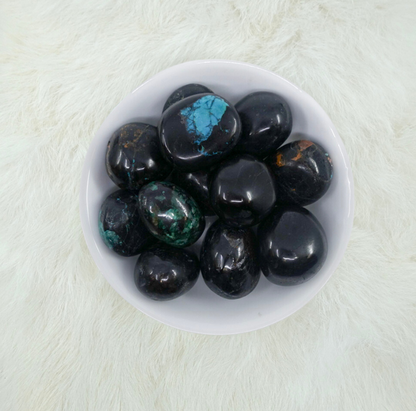 Black Tourmaline & Chrysocolla Tumbled