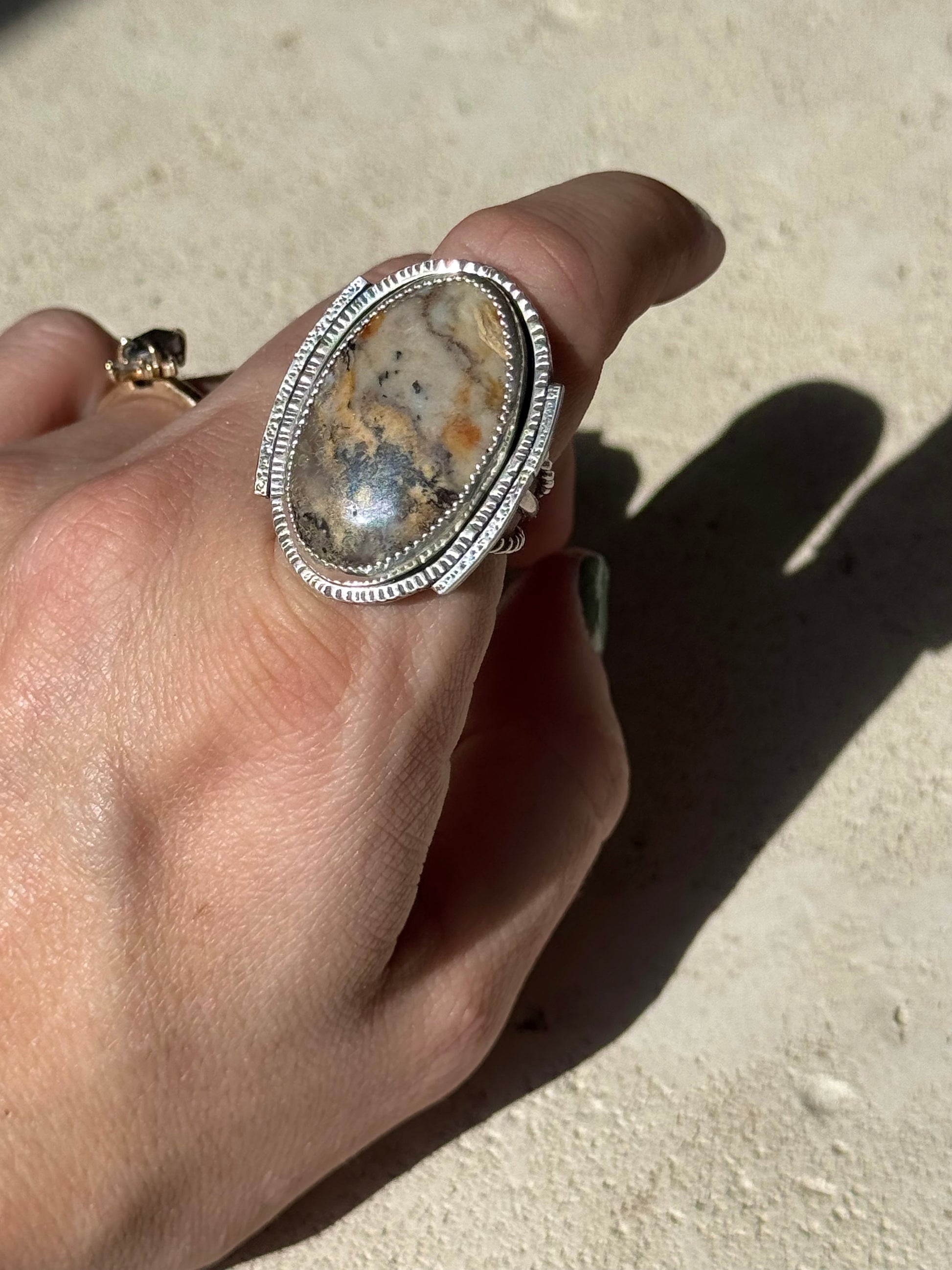 3 Band Dendritic Agate Ring Sz 8
