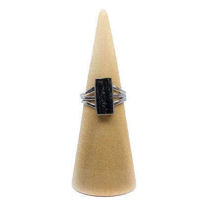 Raw black tourmaline ring representing negative energy cleansing and protection. Shop now