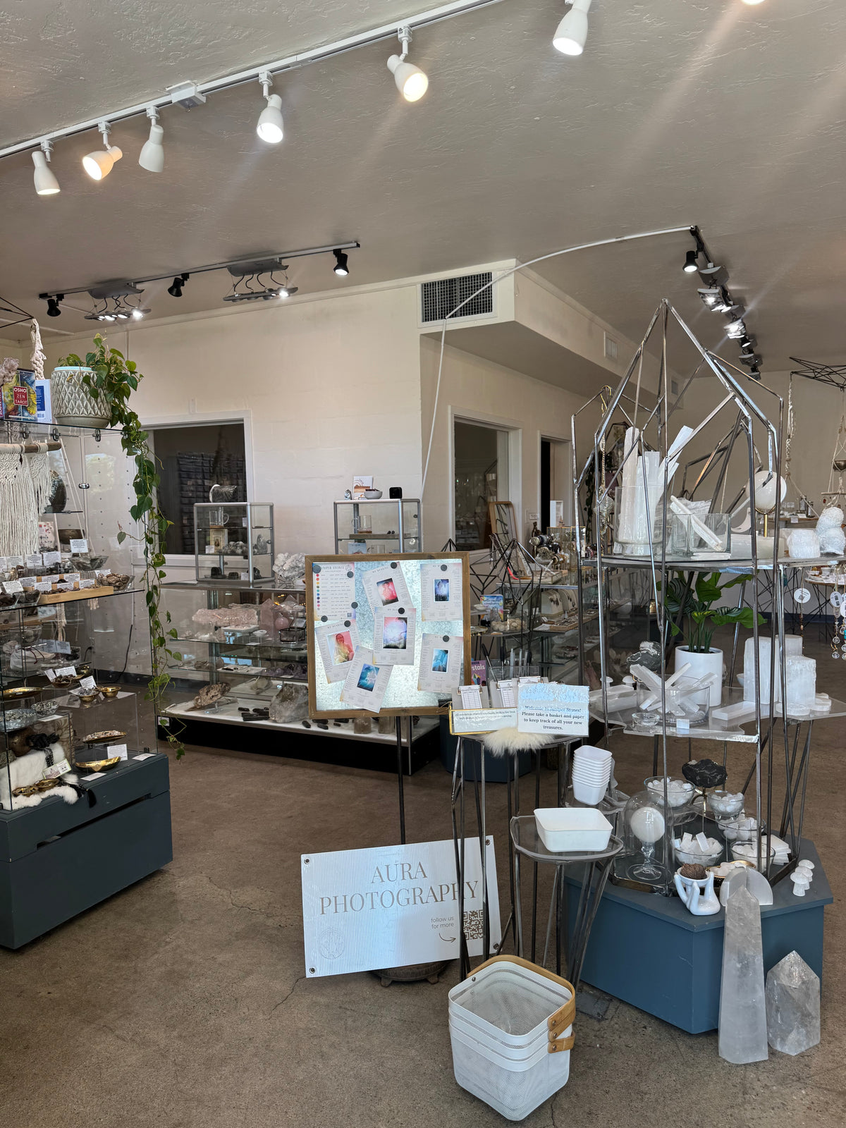 Crystal displays inside Juniper Stones in Redding