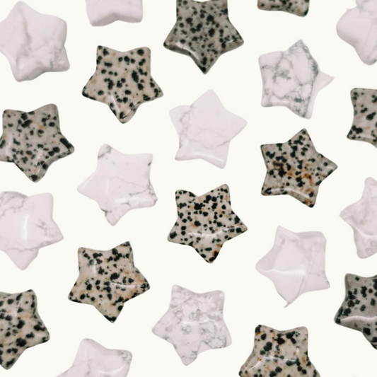 Mini crystal stars crafted from Howlite and Dalmatian Jasper