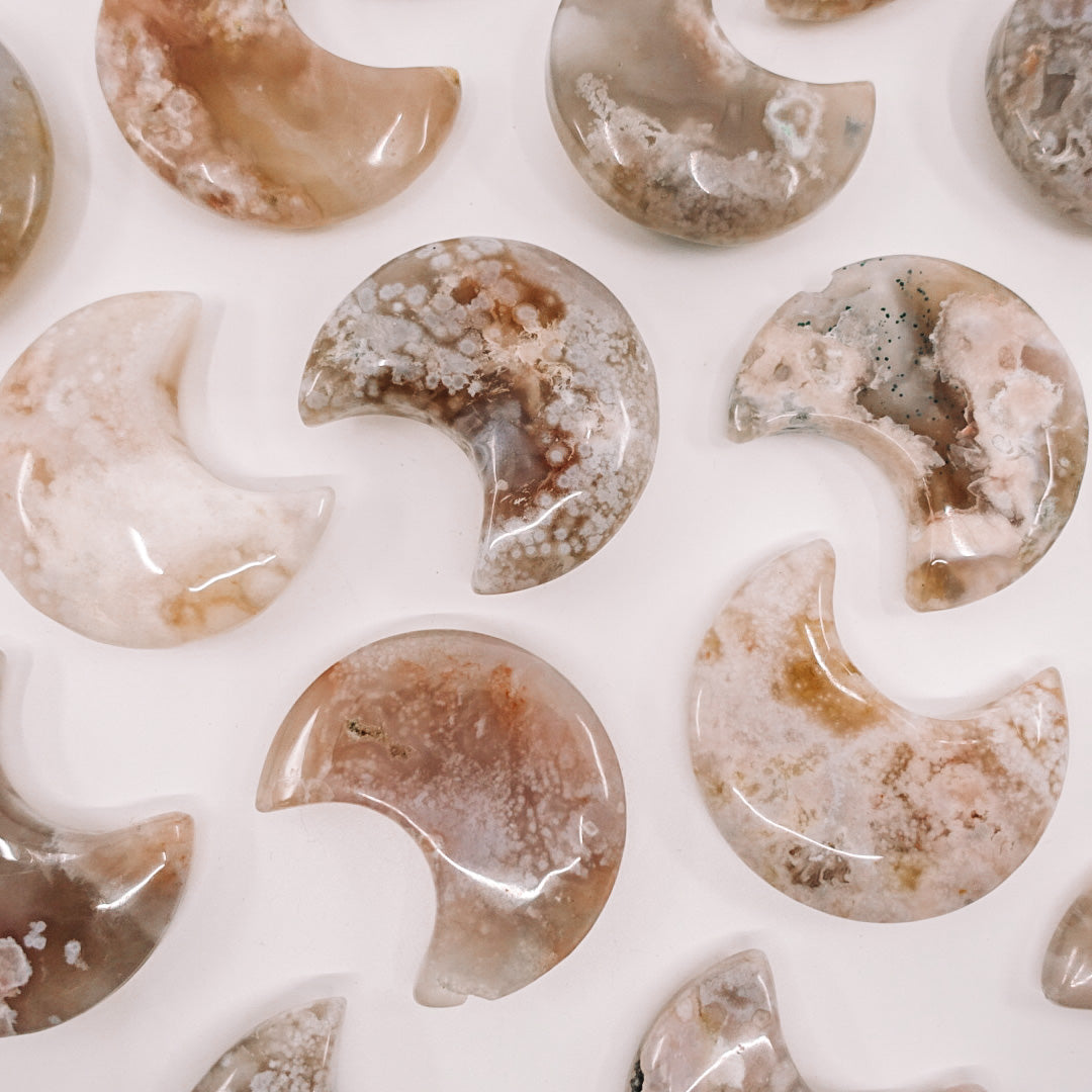  Flower Agate Shaped Moons - Nurturing Divine Feminine Energy