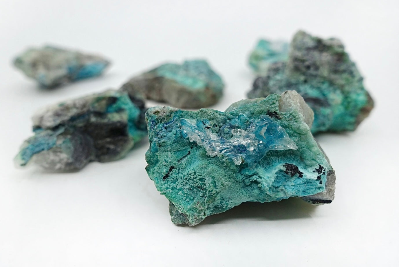 Chrysocolla and Shattuckite raw pieces, approximately 1.5" in size, handpicked for you by Juniper Stones.