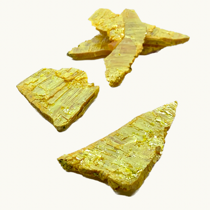 Bright yellow Orpiment mineral. Sizes roughly measuring 3 inches and above