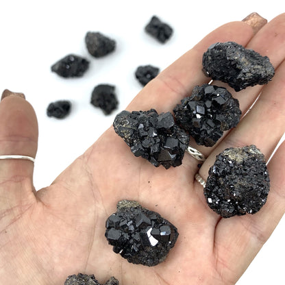 Black Garnet clusters, approximately 1 inch in size, handpicked for you by Juniper Stones.