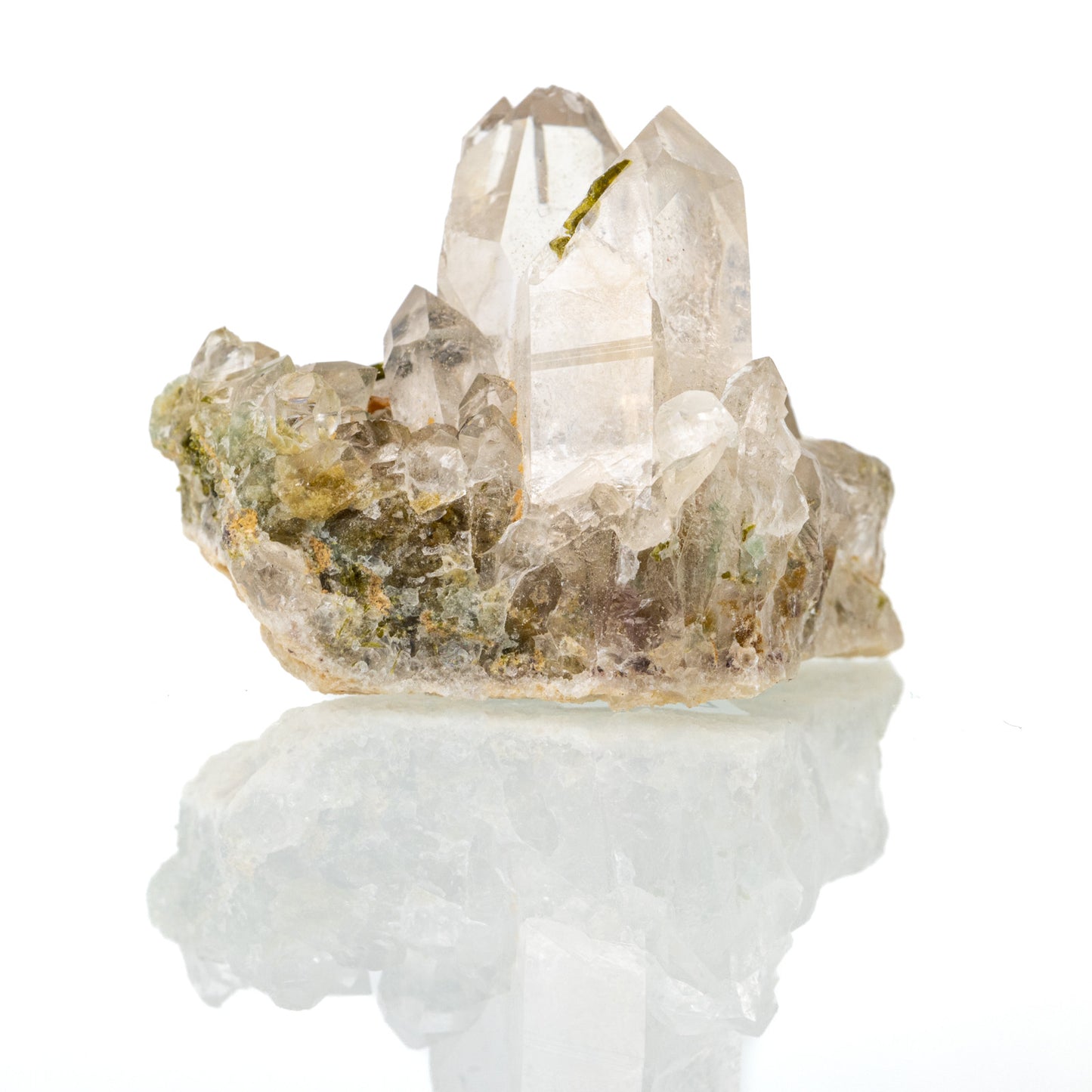 Epidote in Quartz - Available in small and large sizes: Small 1.5" x 1", Large 2.5" x 1.5